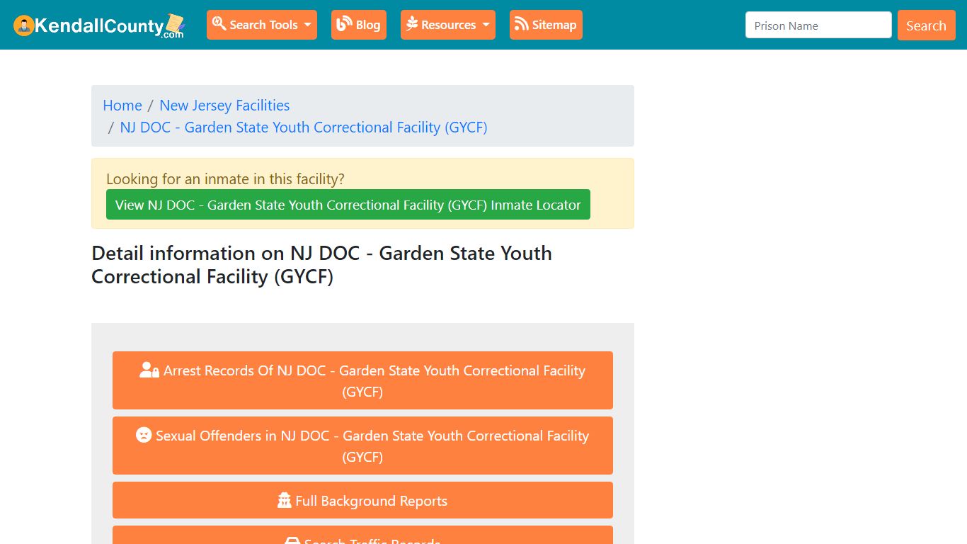 Information on NJ DOC - Garden State Youth Correctional Facility (GYCF)